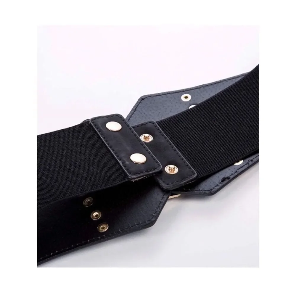 Black Gold Triple Buckle Studded Wide Statement Belt Western NWT